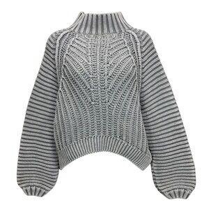 Free People Women’s Small Chunky Cotton Knit Mock Neck Sweater Striped Cable‎